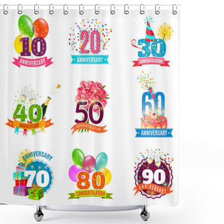 Personality  Anniversary Birthdays Emblems Icons Set Shower Curtains
