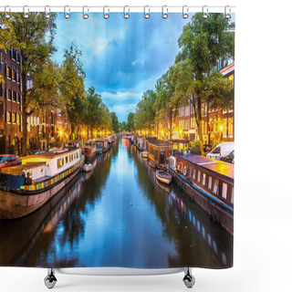 Personality  Canals Of Amsterdam At Night Shower Curtains