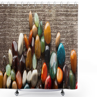 Personality  Top View Of Fortune Telling Stones On Wooden Surface, Panoramic Shot  Shower Curtains