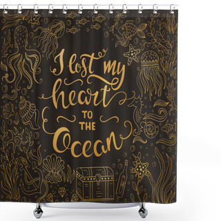 Personality  Ocean Lettering Gold Illustration Shower Curtains