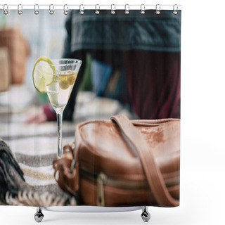 Personality  Martini Glass And Handbag On Checkered Plaid Shower Curtains