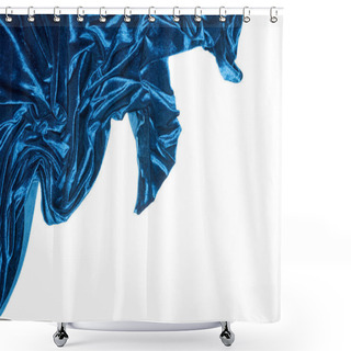 Personality  Top View Of Blue Velvet Fabric Isolated On White With Copy Space Shower Curtains