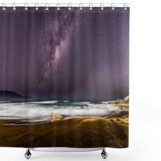 Personality  Stars And The Milky Way Night Sky Backlit From The Surf Club Lights. Taken From Killcare Beach On The Central Coast Of NSW, Australia. Shower Curtains