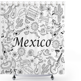 Personality  Mexico Coloring Book Vector Illustration Shower Curtains