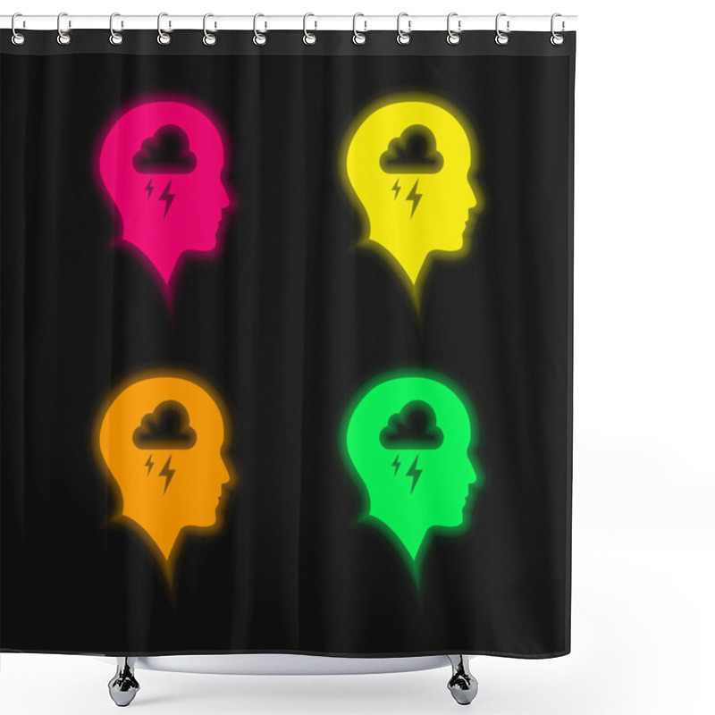 Personality  Bald Head With Cloud And Storm Four Color Glowing Neon Vector Icon Shower Curtains