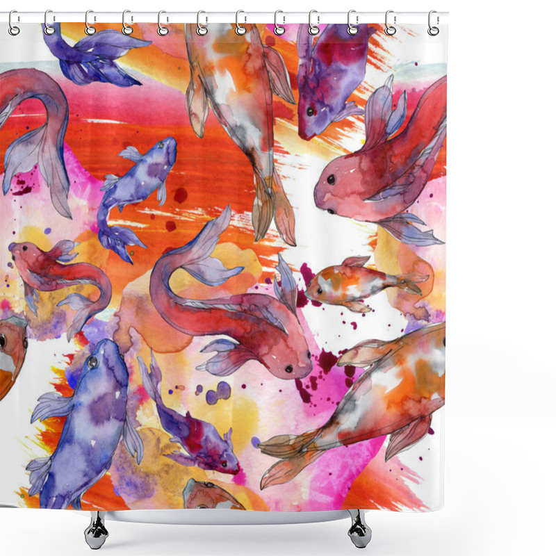 Personality  Aquatic Fish Set. Red Sea And Exotic Fishes Inside: Goldfish. Watercolor Illustration Set. Watercolour Drawing Fashion Aquarelle. Seamless Background Pattern. Fabric Wallpaper Print Texture. Shower Curtains