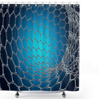 Personality  The Structure Of The Graphene Tube Of Nanotechnology. 3d Illustration Shower Curtains