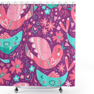 Personality  Folk Romantic Ornament With Flower, Fish And Bird. Seamless Patt Shower Curtains