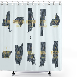 Personality  Set 2 Of 5 Division United States Into Counties, Political And Geographic Subdivisions Of A States, Highly Detailed Vector Maps With Names And Territory Nicknames Shower Curtains