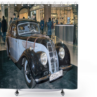 Personality  Moscow, Russia - April 02, 2017: Citroen 11c, Traction Avant, France 1953. Retro Car Exibition In Shopping Mall Metropolis. Shower Curtains