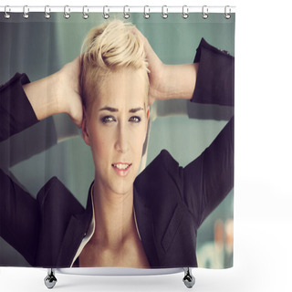 Personality  Short Hair Blonde Woman Shower Curtains