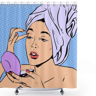 Personality  Woman Morning After A Shower Do Makeup  Style Art Pop Retro Shower Curtains