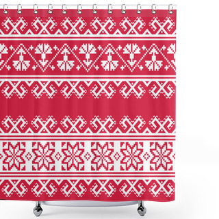Personality  Ukrainian Or Belarusian Folk Art Embroidery Pattern In Red An White  Shower Curtains