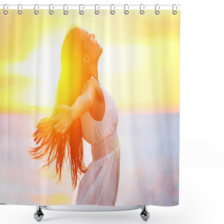 Personality  Free Happy Woman Enjoying Sunset Shower Curtains