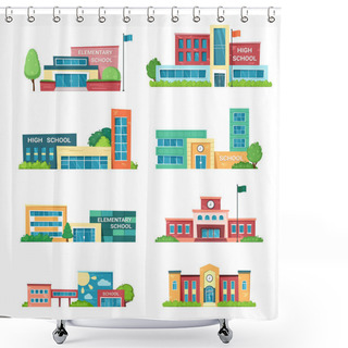 Personality  Municipal Buildings. Knowledge Houses For Studying School Institute College University Architectural Facades. Vector Municipal Constructions Flat Style Shower Curtains