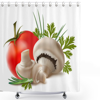 Personality  Mushroom Champignon And Tomatoes. Shower Curtains