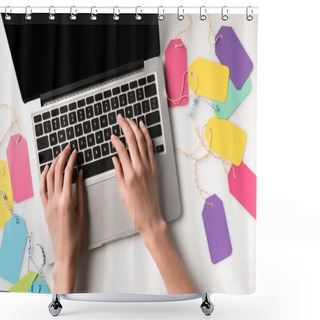 Personality  Woman Typing On Laptop Shower Curtains