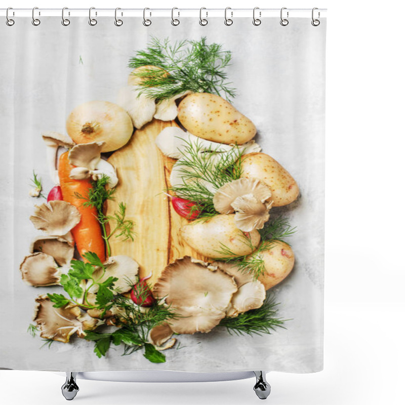 Personality  Ingredients For Cooking Soup With Oyster Mushrooms Shower Curtains
