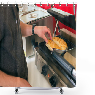 Personality  Salesman Making Hotdog In Fast Food Snack Bar Shower Curtains