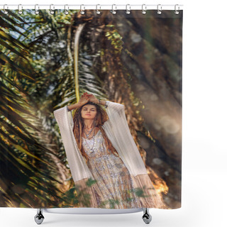Personality  Beautiful Young Fashionable Woman In Turban  Shower Curtains