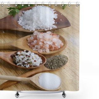 Personality  Different Types Of Salt (pink, Sea, Black, And With Spices) Shower Curtains