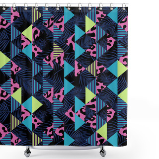 Personality  Vector Seamless Pattern With Animal Skin And Triangle Abstract. Geometric Trendy For Fashion Textile Print And Wrapping. Shower Curtains