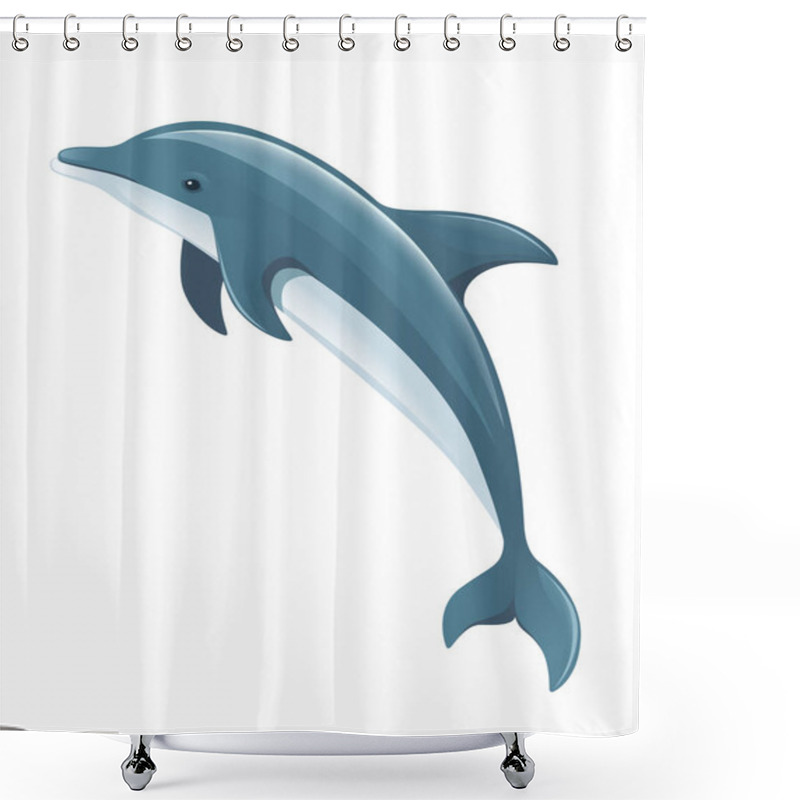 Personality  Blue Dolphin Cartoon Sea Animal Design Flat Vector Illustration Isolated On White Background Shower Curtains