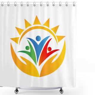 Personality  Teamwork Hands And Sun Logo Shower Curtains