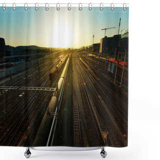 Personality  Railways With Trains At Evening Shower Curtains