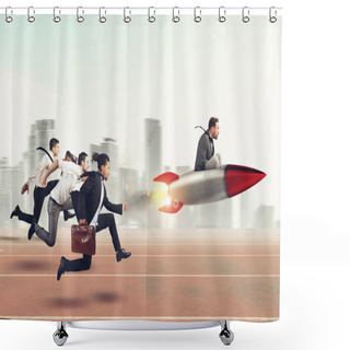 Personality  Businessman Flying  With Rocket  Shower Curtains