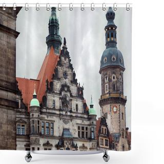 Personality  Old Historical Cathedral Of Holy Trinity And Clock Tower In Dresden, Germany Shower Curtains