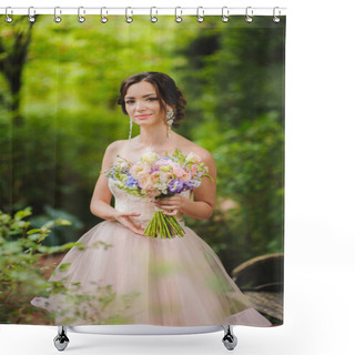Personality  Portrait Of A Beautiful Bride In Park Shower Curtains