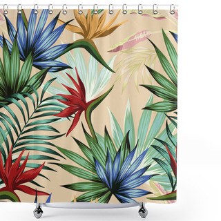 Personality  Exotic Multicolor Tropical Jungle Seamless Beige Background Shower Curtains