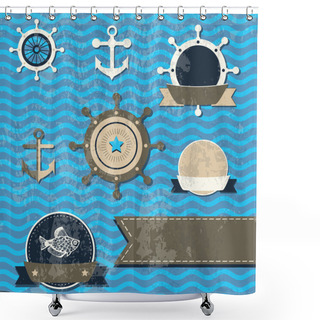 Personality  Vector Vintage Set - Sea Fauna, Marine Things Shower Curtains