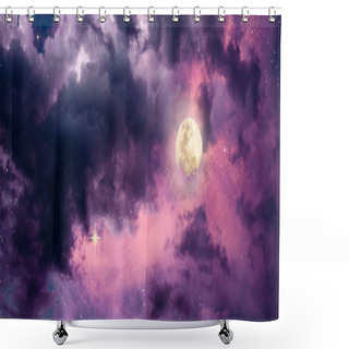 Personality  Background Of Full Moon With Colorful Night Sky And Stars. Shower Curtains