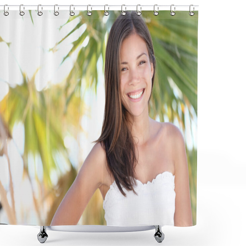 Personality  Woman On Beach Smiling Shower Curtains