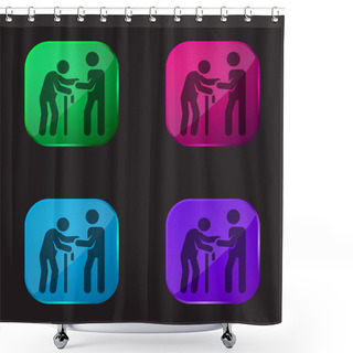 Personality  Assistance Four Color Glass Button Icon Shower Curtains