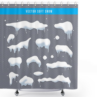 Personality  Snow Caps, Snowballs And Snowdrifts Set. Snow Cap Vector Collection. Winter Decoration Element. Snowy Elements On Winter Background. Cartoon Template. Snowfall And Snowflakes In Motion. Illustration. Shower Curtains