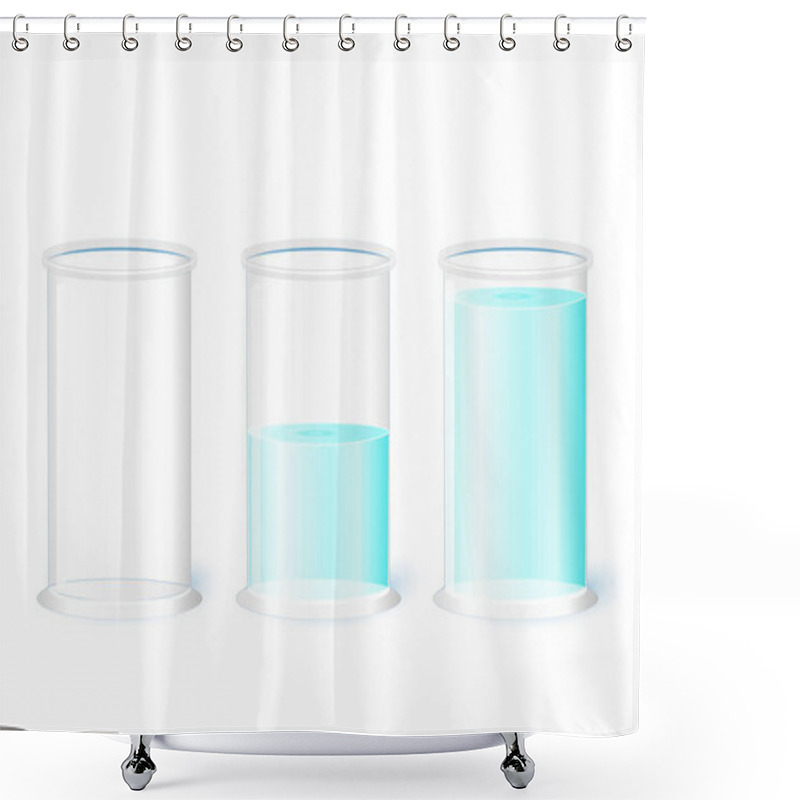 Personality  Empty Water Glass On A White Background. Pessimism, Realism And Optimism (Is The Glass Half-full Or Half-empty?). Vector Illustration For Your Design, Educational, And Science Use Shower Curtains