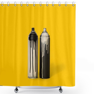 Personality  Close Up View Of Black And White Aerosol Paint In Cans Isolated On Yellow Shower Curtains