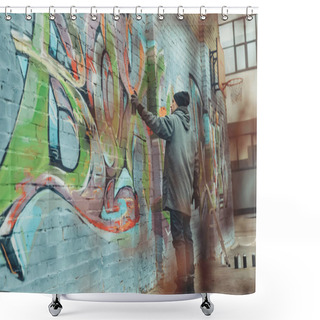 Personality  Street Artist Painting Colorful Graffiti On Wall Shower Curtains