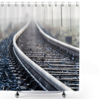 Personality  Railway Line In Morning Fog In Rural Bavaria, Germany Shower Curtains
