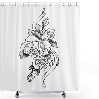 Personality  Sketch Of A Beautiful Black And White Flower On A White Background. Shower Curtains
