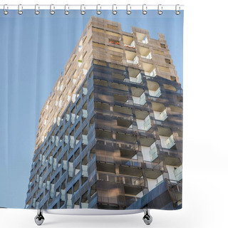 Personality  Low Angle View Of Modern Architecture Against Blue Sky At Barcode District, Oslo  Shower Curtains