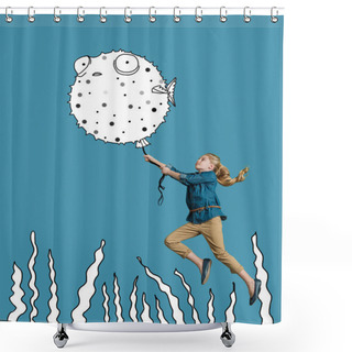 Personality  Girl Underwater, Holding Porcupinefish Shower Curtains