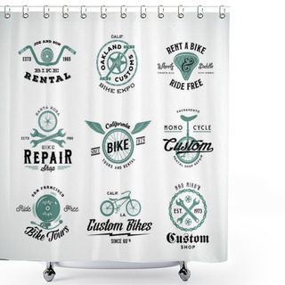 Personality  Retro Bicycle Vector Labels Or Logo Templates Set Shower Curtains