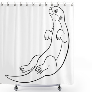 Personality  Coloring Pages. Little Cute Otter Swims. Shower Curtains