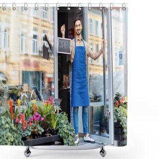 Personality  Florist With Open Sign Shower Curtains