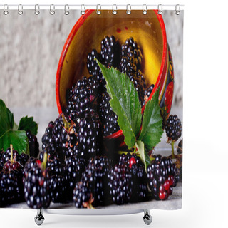 Personality  Blackberries On The Old Wooden Table In Traditional Russian Dish Shower Curtains