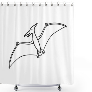 Personality  Pterodactyl Vector Contour Silhouette. Pteranodon Dinosaur. Pterosaur Black Contour Isolated Shower Curtains